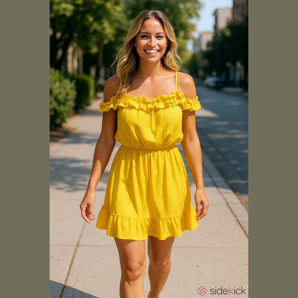 Jessica Simpson Yellow Off The Shoulder Ruffle Mini Dress Women’s Size S